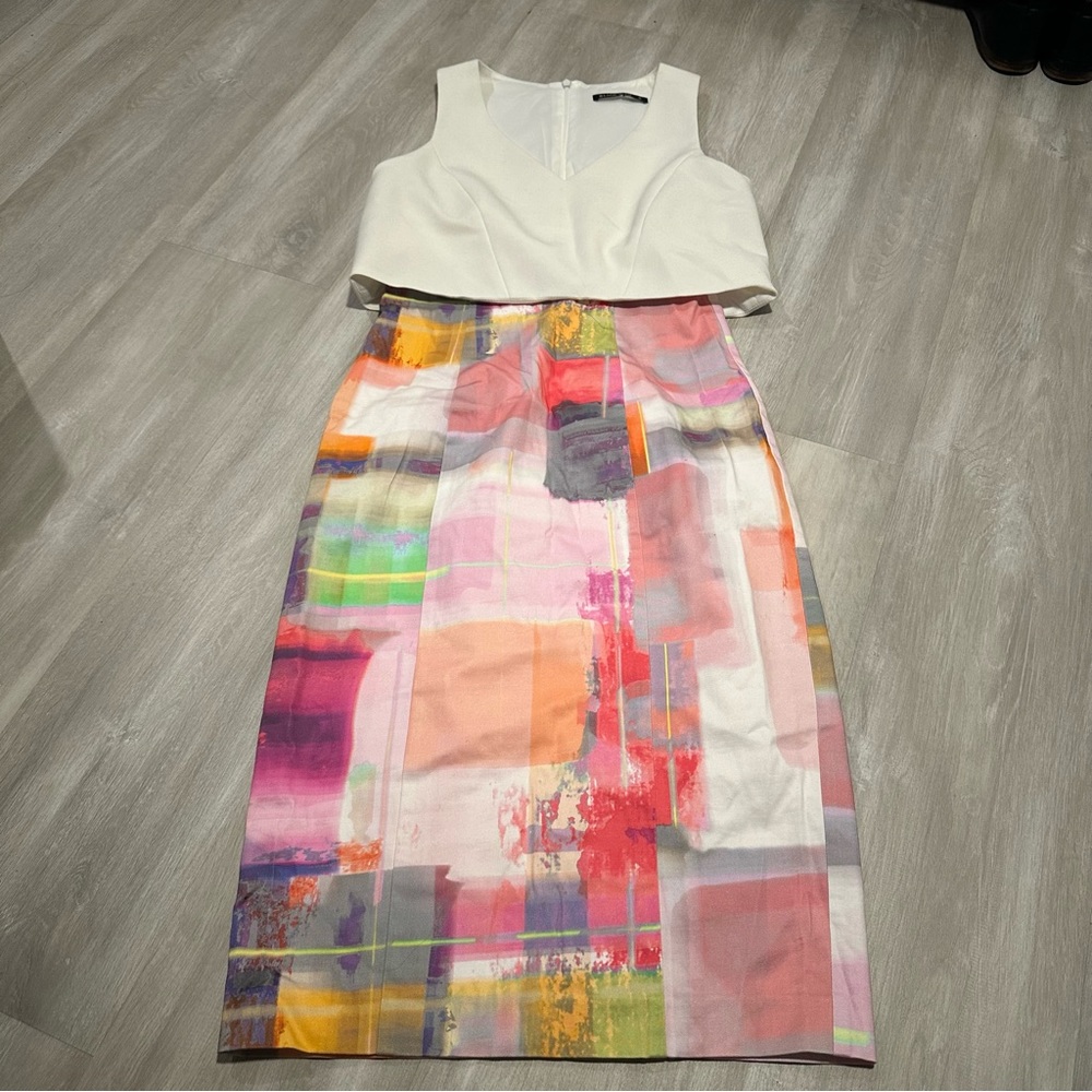 Black Halo White Pink Print Sleeveless Sheath Dress Sz 0